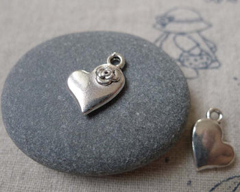 Accessories - 50 Pcs Of Antique Silver Heart Charms 10x11mm A7253