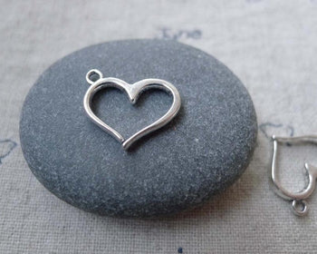 Accessories - 50 Pcs Of Antique Silver Open End Heart Charms 14x16mm A7694