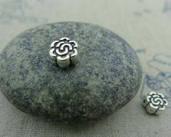 Accessories - 50 Pcs Of Antique Silver Rondelle Rose Flower Beads  3x7mm A1063
