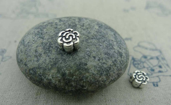 Accessories - 50 Pcs Of Antique Silver Rondelle Rose Flower Beads  3x7mm A1063