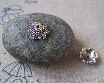 Accessories - 50 Pcs Of Antique Silver Textured Coil Flower Bead Caps Findings 4x11mm A5389