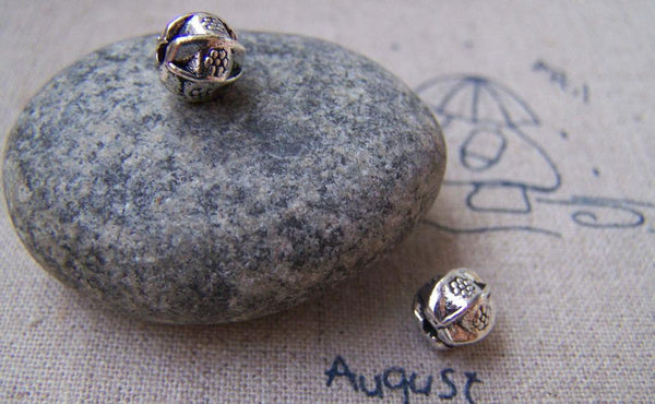 Accessories - 50 Pcs Of Antique Silver Textured Flower Beads Size 7.5mm A985