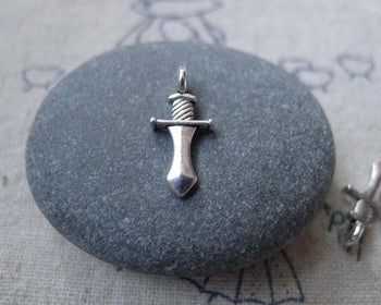 Accessories - 50 Pcs Of Antique Silver Tiny Sword Charms 27.5x33mm A7761