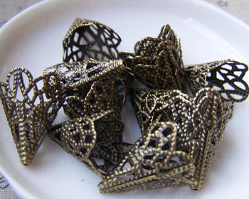 Accessories - 50 Pcs Of Antiqued Bronze Filigree Cone Bead Caps 17x20mm A2045