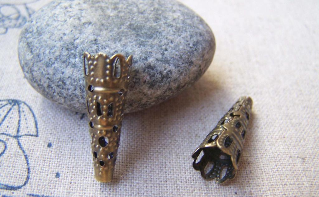 Accessories - 50 Pcs Of Antiqued Bronze Filigree Cone Bead Caps 9x23mm A2053