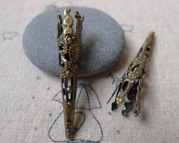 Accessories - 50 Pcs Of Antiqued Bronze Filigree Cone Long Bead Caps 8x41mm A7255