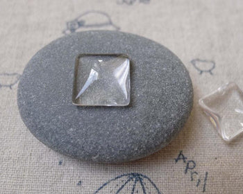 Accessories - 50 Pcs Of Clear Glass Dome Square Cabochon Cameo 12mm A7204