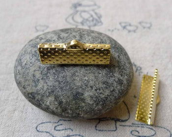 Accessories - 50 Pcs Of Gold Tone Brass Ribbon Ends Clamps Fasteners Clasps  20mm A6592