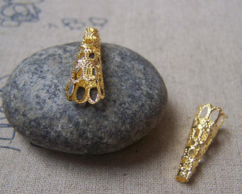 Accessories - 50 Pcs Of Gold Tone Filigree Cone Bead Caps 9x23mm A4738