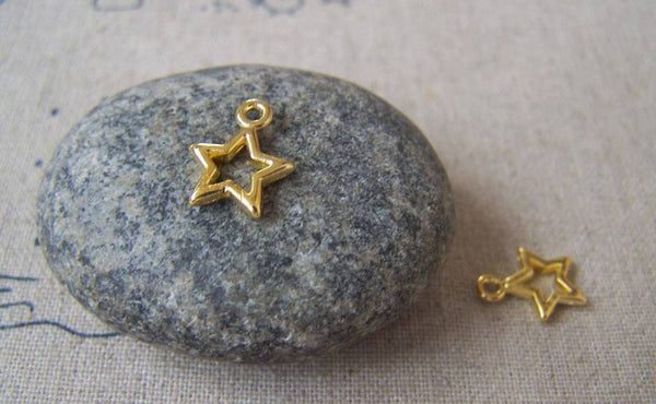 Accessories - 50 Pcs Of Gold Tone Filigree Star Frame Charms 10mm A4497