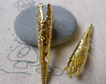 Accessories - 50 Pcs Of Gold Tone Iron Filigree Cone Long Bead Caps 8x41mm A7239