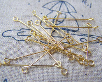 Accessories - 50 Pcs Of Gold Tone Steel Double Sided Eye Pins  25mm -------- 28gauge  A2821