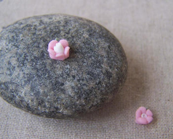 Accessories - 50 Pcs Of Pink Ceramic Flower Cabochon 6mm A4548