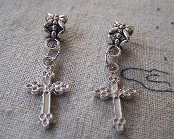 Accessories - 50 Pcs Of Silver Tone Cross Charms  11x21mm A2354