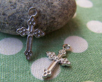 Accessories - 50 Pcs Of Silver Tone Cross Charms  11x21mm A2440