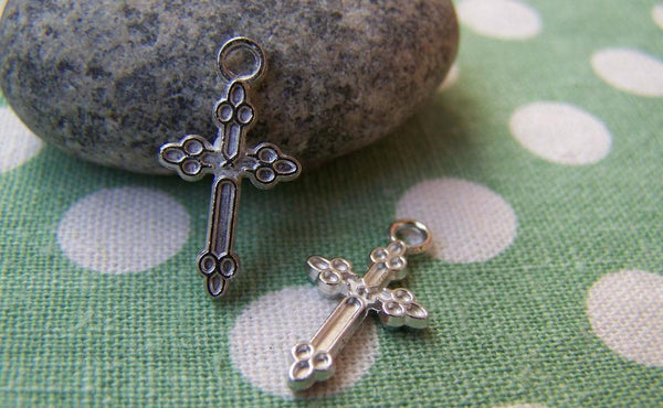 Accessories - 50 Pcs Of Silver Tone Cross Charms  11x21mm A2440