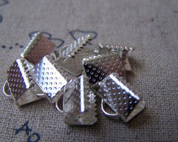 Accessories - 50 Pcs Of Silver Tone Iron Ribbon Ends Clamps Fasteners Clasps   8mm  A4974