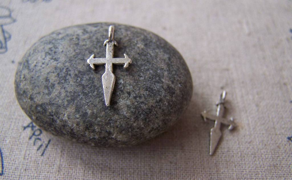 Accessories - 50 Pcs Of Tibetan Silver Antique Silver Cross Charms 9x19mm A2525