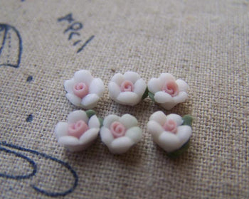 Accessories - 50 Pcs Of White Ceramic Flower Cabochon 6mm A2162