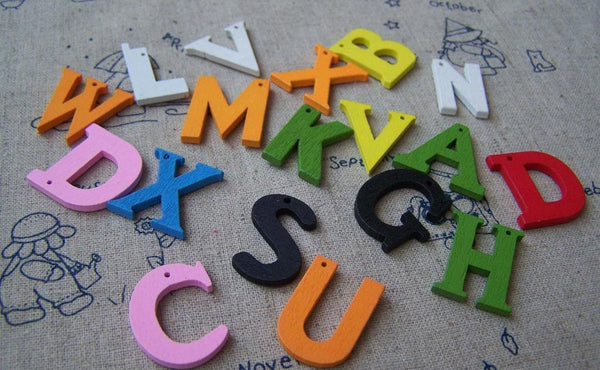Accessories - 50 Pcs Of Wooden English Letter Alphabet Charms Assorted Color A1756