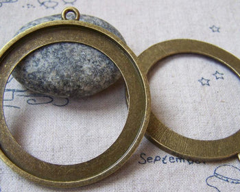 Accessories - 50mm Cabochon Pendant Tray Antique Bronze Round Base Settings Set Of 6 Pcs  A5744