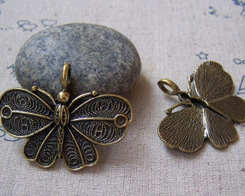 Accessories - 6 Pcs Antique Bronze Butterfly Pendants 32x42mm A5060