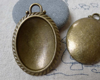 Accessories - 6 Pcs Antique Bronze Oval Pendant Tray, Coiled Edge Bezel Settings Match 22x30mm Cabochon A7248