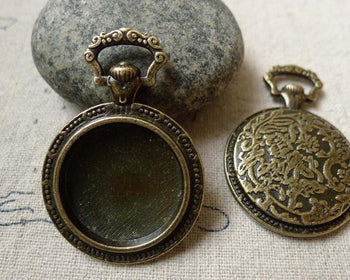 Accessories - 6 Pcs Antique Bronze Pocket Watch Round Base Pendants Match 19.5mm Cabochon A6418