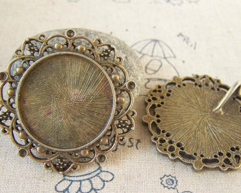 Accessories - 6 Pcs Antique Bronze Round Cameo Base Settings Back Loop Match 25mm Cabochon A5422
