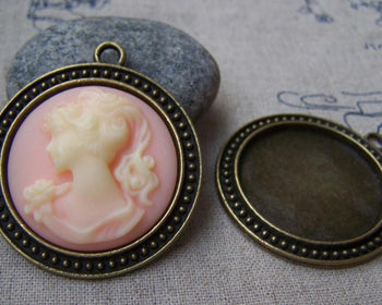 Accessories - 6 Pcs Antique Bronze Round Cameo Base Settings Match 30mm Cabochon A3152