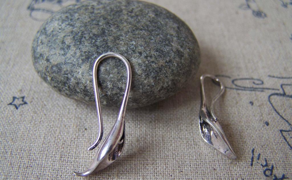 Accessories - 6 Pcs Antique Silver Brass Calla Lily Flower Hook Earwire Charms 11x25mm  A3584