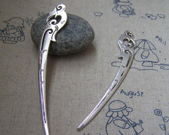 Accessories - 6 Pcs Antique Silver Phoenix Shaped Chinese Hairpin Small Size 14x90mm A2168