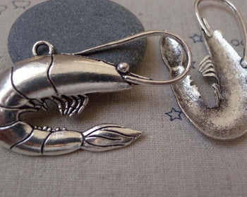 Accessories - 6 Pcs Antique Silver Shrimp Pendants Charms  35x56mm A7466