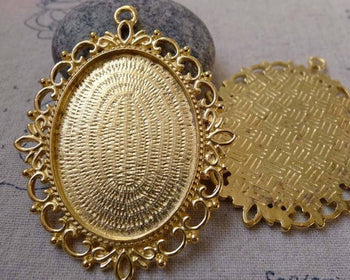 Accessories - 6 Pcs Gold Pendant Tray Base Settings Blank Bezel Match 30x40mm Cabochon Cameo A6261