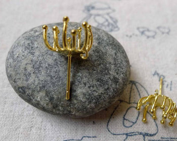 Accessories - 6 Pcs Gold Tone Brass Round Snap-Set Post Earring Posts Studs  8x12mm A6598