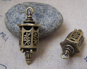 Accessories - 6 Pcs Of Antique Bronze 3D Filigree Lantern Pendant Charms 12x35mm A2225