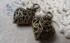 Accessories - 6 Pcs Of Antique Bronze 3D Filigree Swirly Flower Coiled Heart Pendants 20x31mm A6858
