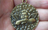 Accessories - 6 Pcs Of Antique Bronze Angel Round Pendants Charms  39mm A1642