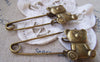 Accessories - 6 Pcs Of Antique Bronze Bear Safety Pin Brooch Findings 25x56mm A3023