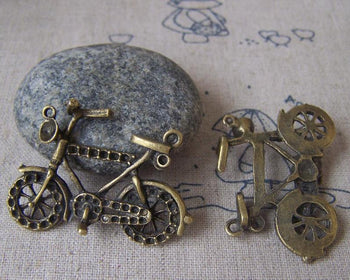 Accessories - 6 Pcs Of Antique Bronze Bike Bicycle Charms 26x40mm A4508