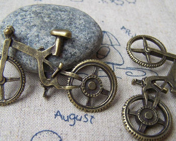 Accessories - 6 Pcs Of Antique Bronze Bike Bicycle Pendants Charms 30x52mm A926