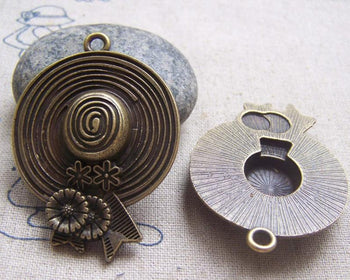 Accessories - 6 Pcs Of Antique Bronze Bow Tie Flower Summer Hat Charms Pendants 35x44mm A3738