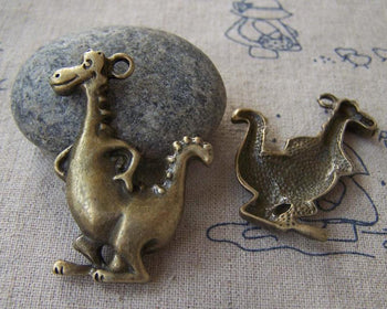 Accessories - 6 Pcs Of Antique Bronze Cartoon Dinosaur Pendants 31x42mm A2368