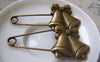 Accessories - 6 Pcs Of Antique Bronze Christmas Jingle Bell Safety Pins Broochs 11x50mm A2882