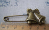 Accessories - 6 Pcs Of Antique Bronze Christmas Jingle Bell Safety Pins Broochs 11x50mm A2882