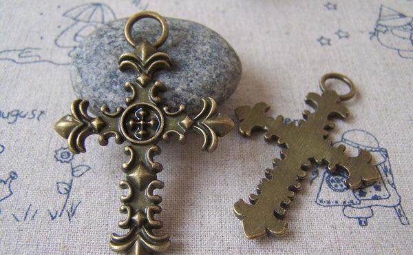 Accessories - 6 Pcs Of Antique Bronze Cross Pendants Charms 40x61mm A4255