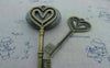 Accessories - 6 Pcs Of Antique Bronze Double Heart Key Pendants Huge Size 31x69mm A1051