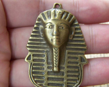 Accessories - 6 Pcs Of Antique Bronze Egyptian Pharaoh Pendants 35x45mm  A1627