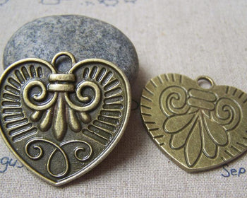 Accessories - 6 Pcs Of Antique Bronze Elegant Heart Pendants Charms 37x38mm A4766