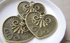 Accessories - 6 Pcs Of Antique Bronze Elegant Heart Pendants Charms 37x38mm A4766